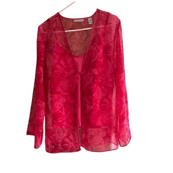 Valerie Stevens Tops - Valerie Stevens Pink Sheer One Button Cardigan Blouse With Tank Top Size M